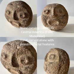   Hand-Carved Stone Face Sculpture (Vintage / Folk Art)