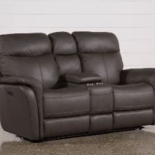 Bowie Leather 75" Power Reclining Loveseat with Storage Console, Power Headrest & USB