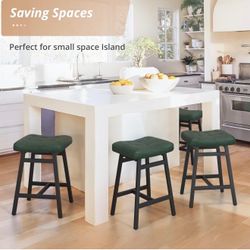 Green Leather Barstool Set Of 3