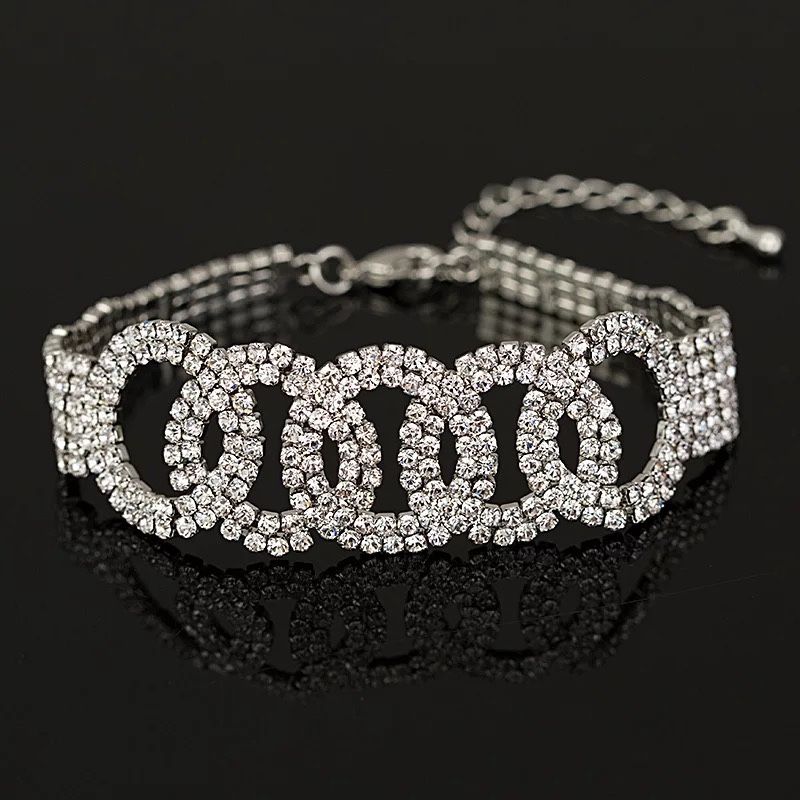 Austrian Crystal Chain Wedding Bracelet Rhinestone Elegant Bangle With Box