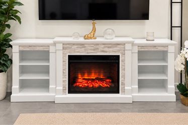 Electric Fireplace Entertainment Center w/ Heater & Storage