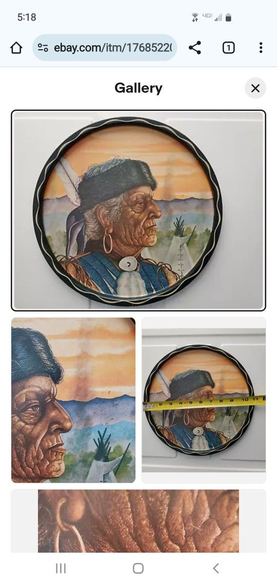 Southwest Tray Indian Chief Serving Party Bar Cart Display Art James Artie Decor Vintage