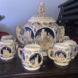 German Castle Punch Bowl Set- 9 Cup