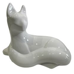 VTG Large Haeger White Ceramic Cat Sculpture Figure Modernist Reclining 14.5"
