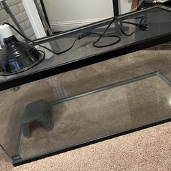 45 Gallon Reptile/fish Tank, With Head Lamp And Hide 