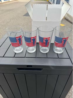 4 US FLAG USA Patriotic 16oz PINT Beer GLASS Tumbler SOLDIER at SALUTE 5¾" Tall