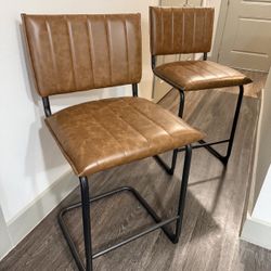 Set of 2 Brown Faux Leather Counter Stools / Bar Stools – Modern + Comfy