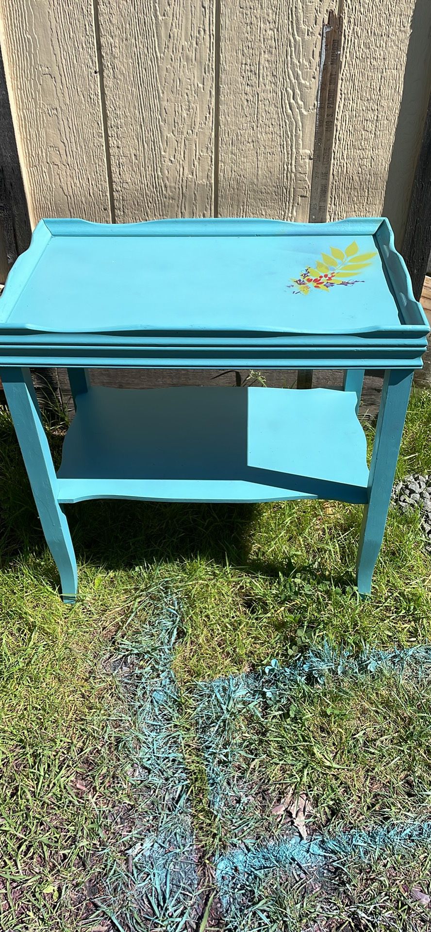 Wood TEAL Side Table 2-Tier. 24”x23”x14