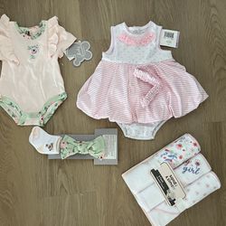 Baby Girl Outfits + 3 Pack Swaddles 