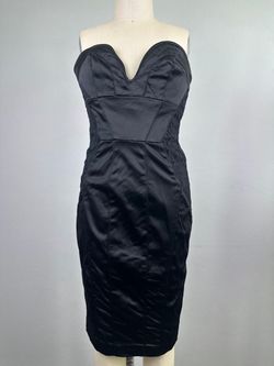Bebe Strapless Dress Satin Lace Sweetheart Neckline Bodycon