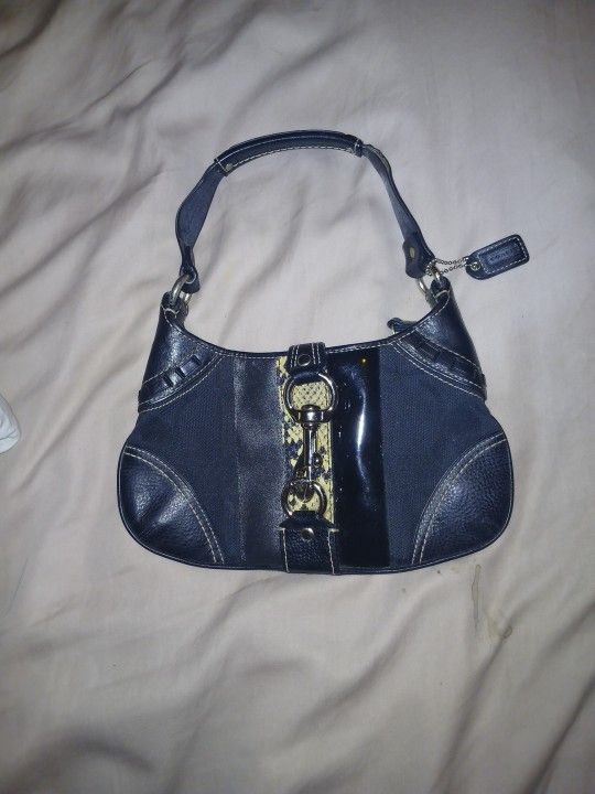 Coach Signature HAMPTON SHOULDER BAG TOTE BLACK & SNAKEPRINT