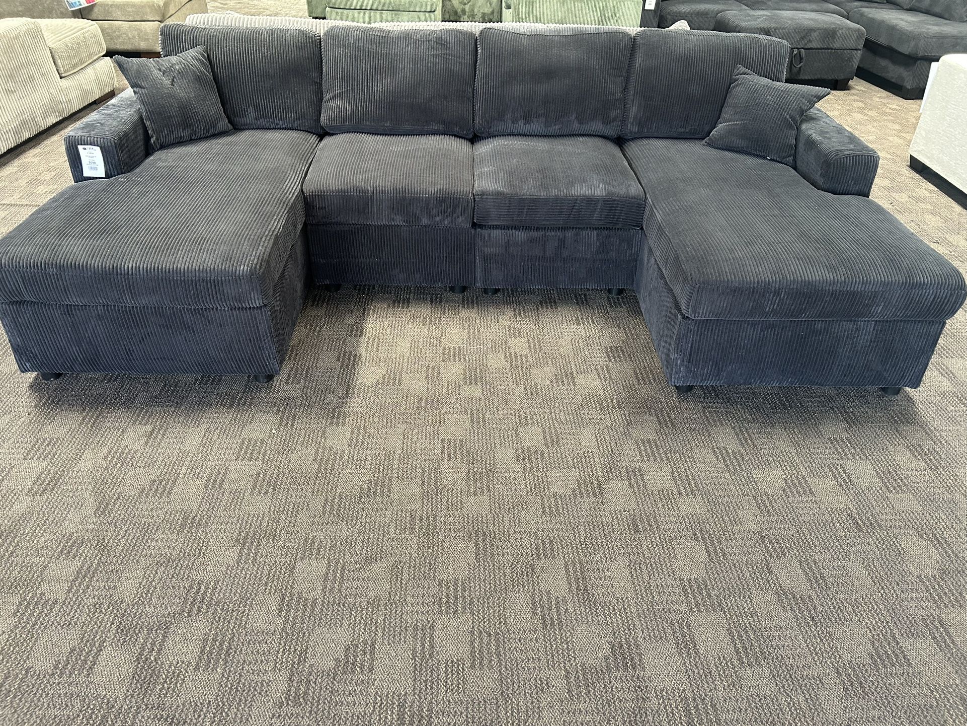 Black Double Chaise Gray Sectional Sofa 