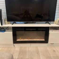 White TV Stand with Electric Fireplace 