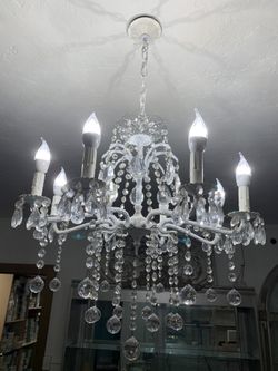 Vintage Austrian Crystal Hanging Chandelier Ceiling Light Fixture