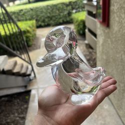 Vintage Glass Duck Paperweight Ashtray 