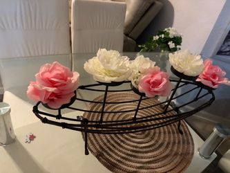 Wire Bowl with Artificial Flowers Centerpiece