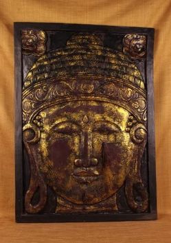 Antique Gold Finish Buddha Face Panel Wall Decor