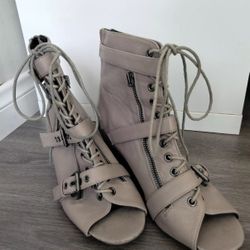 Dolce Vita Open Toe Lace Up Back Zip Wedge Leather Booties Women's Size 9