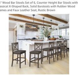 6 Brand New Rustic Brown Counter Height Stools Still Unassembled And Boxed
