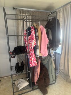 Metal Clothing Rack with Shelves