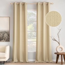 MIULEE Light Beige Faux Linen Textured Curtains 96 Inch Length 2 Panels Set for Living Room Bedroom Privacy Casual Weave Farmhouse Burlap Semi Sheer G