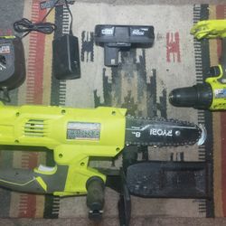 Newish Condition Ryobi 8 Inch Chainsaw , Ryobi Drill Charger/battery. 