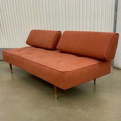 MCM 1950’s danish tufted rust tweed upholstered daybed lounge sofa