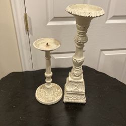 Awesome Vintage Wrought Iron Cream Pillar Candle Holders!