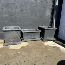 Three 3 Concrete Flower Pots