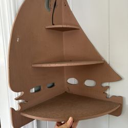 Nautical wood shelf: boat shape corner rustic nautical wall hanger 24”x12”x12”