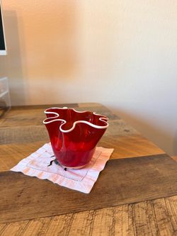 Red Art Glass Handkerchief Vase