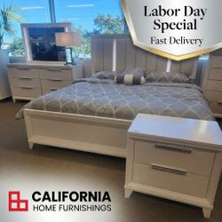 Modern White LED Queen Bedroom 4pce Set