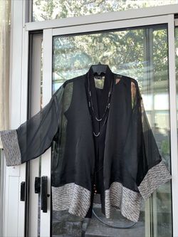 Black Organza Jacket With Kimono Fabric Trim