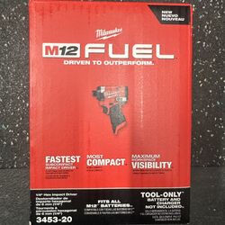 Milwaukee M12 Fuel 1/4” Impact Driver (new)