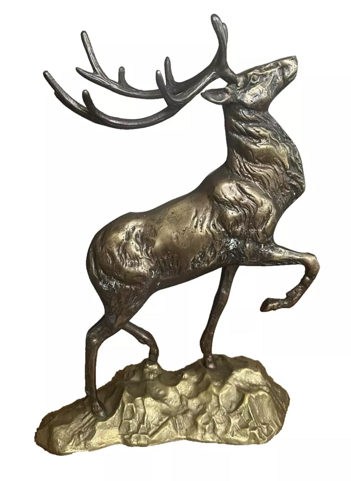 Vintage Brass Elk Figure/Figurine Man Cave Mantle Piece Hunting Decor 11.75"T