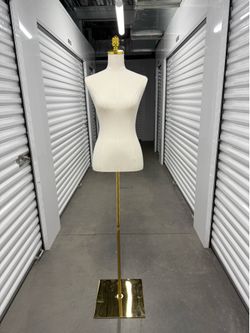 Barely Used Female Mannequin Torso Dress Form Adjustable Stand Metal Base Beige Gold
