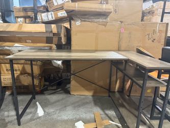 55-inch Gray L-Shaped Desk with Storage Shelves