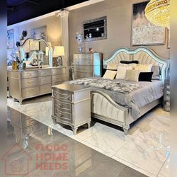 5- Pieces White Finish Queen Bedroom set with LED