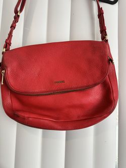 Fossil Medium Preston Flap Maroon Red Leather Crossbody Purse