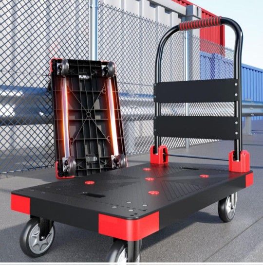 Platform Truck, Foldable Push Cart Dolly w/Five 360 Swivel 6'' Wheels, 1550LBS Capacity Heavy Duty Moving Platform Trucks Hand Cart for Groceries, Gar