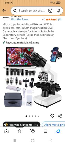 Microscope for Adults WF10x and WF25x eyepieces, 40X-2000X Magnification USB Camera, Microscope for