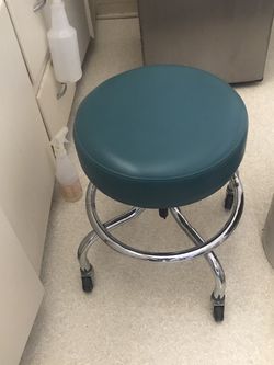 Metal Stool On Wheels Adjustable Seat Is green