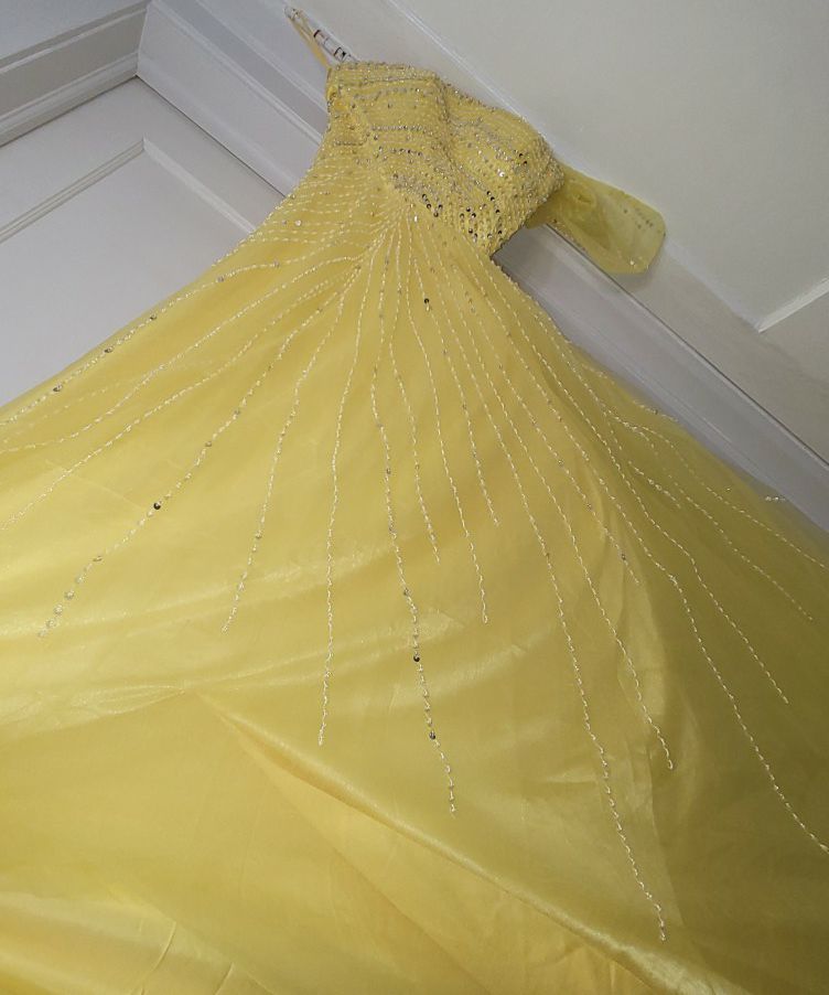 Luxury mermaid Yellow evening dress with cape one shoulder short sleeve prom dress for wedding, engagement, prom parties.