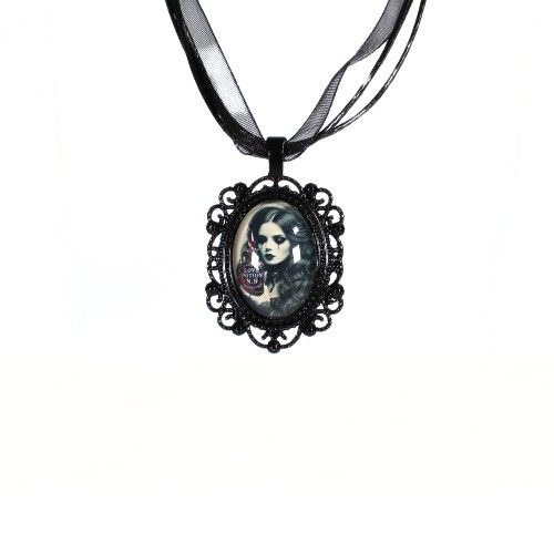 Gothic Victorian Witch Love Potion Necklace Black Ribbon