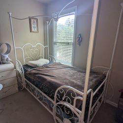 Twin Canopy Bed Frame with Memory Foam Mattress + Box Spring – $300