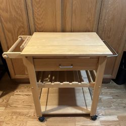 Winsome Wood Finland Kitchen Cart Rolling Wooden Trolley w/Cutting Board, Drawer, Wine Rack & Shelf
