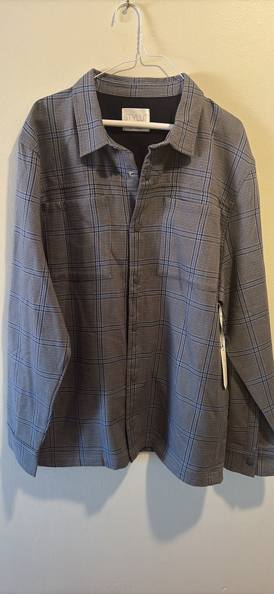 Men’s Stylus Grey Twill Button Collar Shirt Jacket