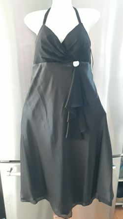 Dress Solid Black Self-tie Halter Sleveess, Sise 14