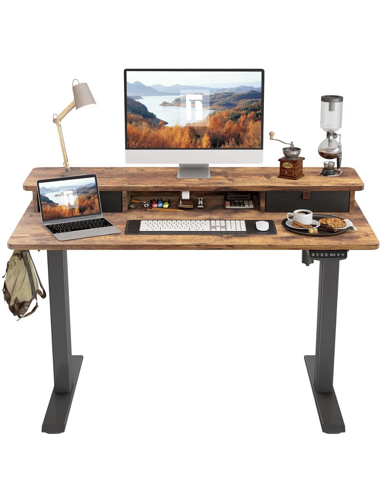 FEZIBO Height Adjustable Electric Standing Desk with Double Drawer, 48 x 24 Inch Stand Up Table