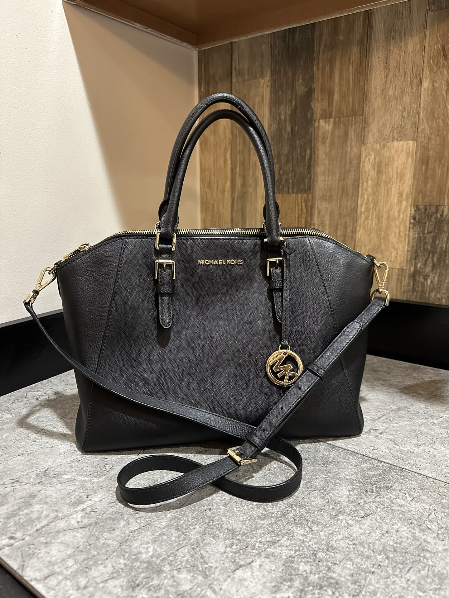 Michael Kors Large Black Leather Handbag Tote Satchel